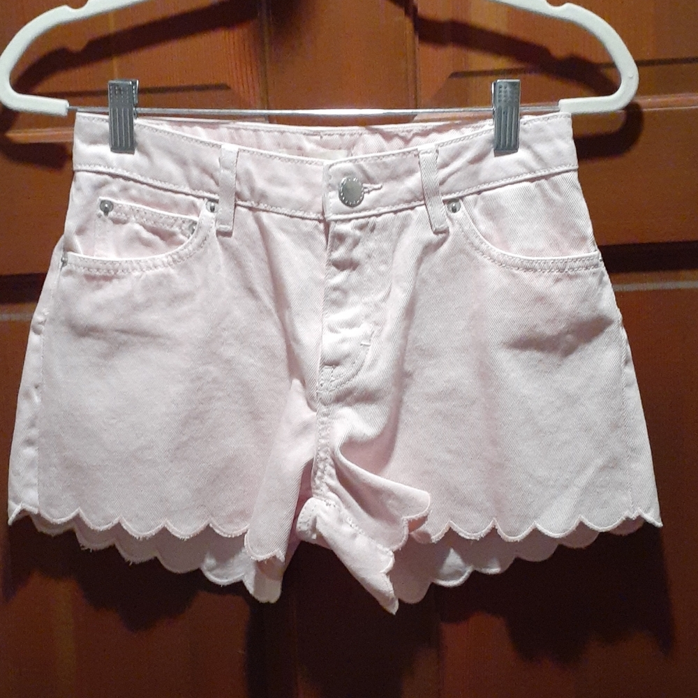 Maje Shafto Scalloped Denim Shorts